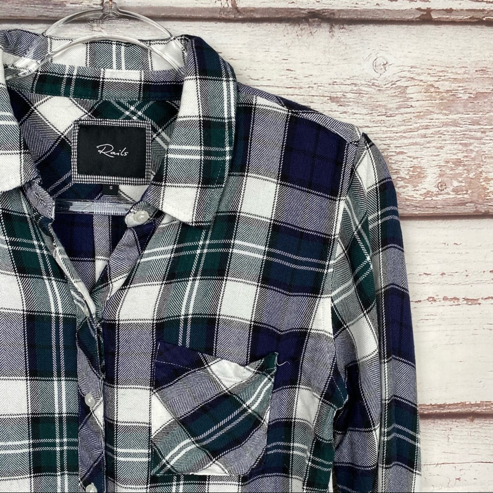 Rails Women’s Blue Checkered Plaid Button Blouse - image 3
